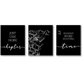 XWELLDAN Minimalist Reading Quote So Many Books So Little Time Wall Art Prints,Gifts for Book Lovers Readers,Book Wall Art Decor for Reading Room Library Bookshop,8 x 10 Inch Set of 3 Prints,Unframed