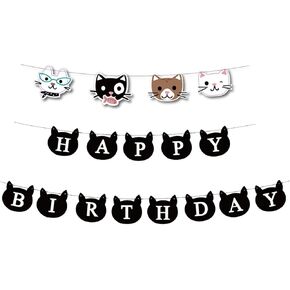 Cat Happy Birthday Banner Cat Themed Party Decoration Baby Shower Meow Birthday Party Supplies