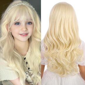 Kids Rainbow Wig Child Long Wavy Curly Wigs Colorful Wig for Girls Kids Multi-color Wig with Bangs Synthetic Wig with Wig Cap