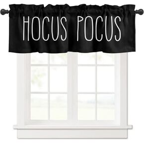 Curtain Valances for Windows, Halloween Hocus Pocus Black Rod Pocket Valance Window Treatments Short Curtains for Kitchen Bathroom Living Room 42 x 18 Inches, 1 Panel