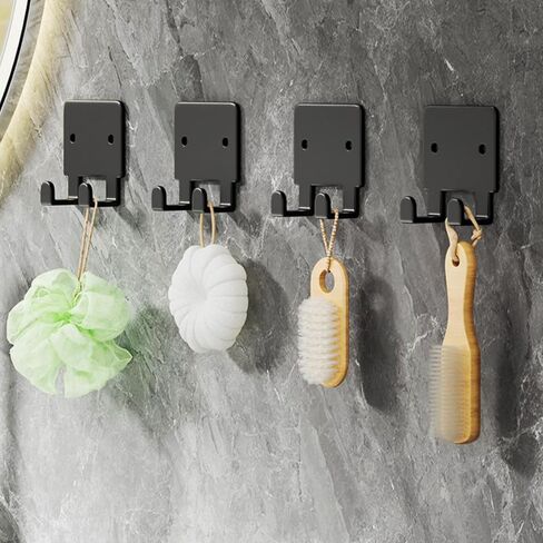 T Tulead لاصق شماعات حامل الحلاقة حامل دش الجدار شماعات السنانير حامل ماكينة حلاقة سوداء حزمة من 4 مع مسامير in Kuwait