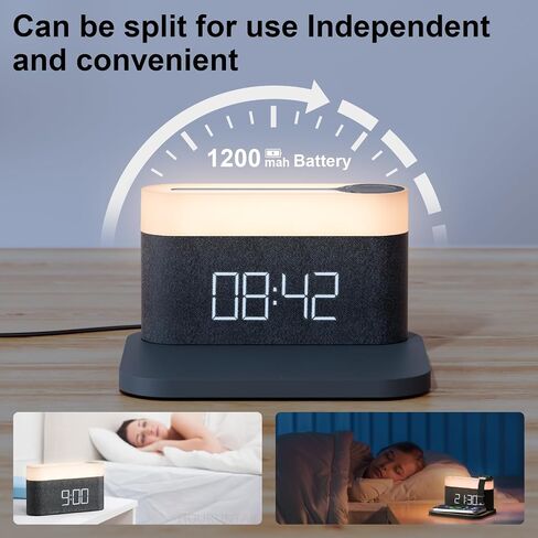 Alarm Clock for bedrooms,15W Wireless with USB Charging Port Nightlight Alarm Clock,LED Display,colorful atmosphere lights,Touch Bedside Alarm Clock with Adjustable Brightness in Saudi Arabia