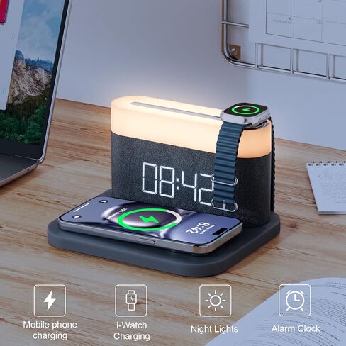 Alarm Clock for bedrooms,15W Wireless with USB Charging Port Nightlight Alarm Clock,LED Display,colorful atmosphere lights,Touch Bedside Alarm Clock with Adjustable Brightness in Saudi Arabia