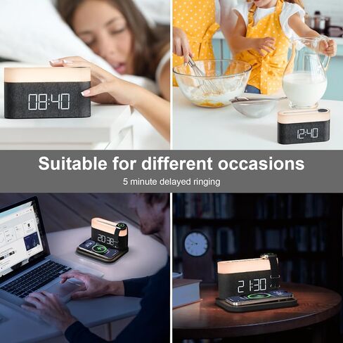 Alarm Clock for bedrooms,15W Wireless with USB Charging Port Nightlight Alarm Clock,LED Display,colorful atmosphere lights,Touch Bedside Alarm Clock with Adjustable Brightness in Saudi Arabia