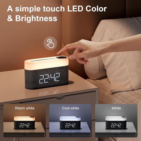 Alarm Clock for bedrooms,15W Wireless with USB Charging Port Nightlight Alarm Clock,LED Display,colorful atmosphere lights,Touch Bedside Alarm Clock with Adjustable Brightness in Saudi Arabia