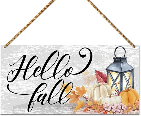 Hello Fall Wood Sign Decor, Fall Pumpkin Wall Decor for Home Porch Farmhouse Living Room Autumn Front Door Decorations Thanksgiving Harvest Hanging Sign Decor in Saudi Arabia