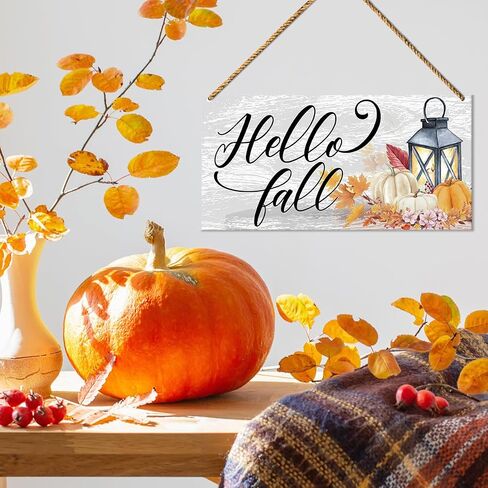 Hello Fall Wood Sign Decor, Fall Pumpkin Wall Decor for Home Porch Farmhouse Living Room Autumn Front Door Decorations Thanksgiving Harvest Hanging Sign Decor in Saudi Arabia