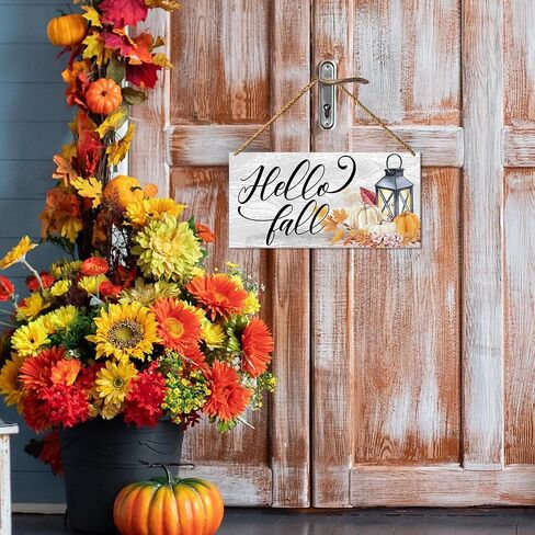 Hello Fall Wood Sign Decor, Fall Pumpkin Wall Decor for Home Porch Farmhouse Living Room Autumn Front Door Decorations Thanksgiving Harvest Hanging Sign Decor in Saudi Arabia