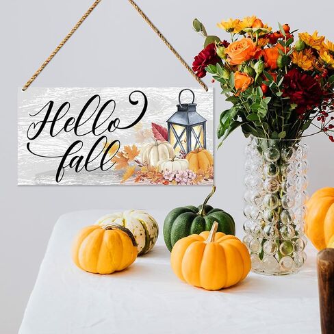 Hello Fall Wood Sign Decor, Fall Pumpkin Wall Decor for Home Porch Farmhouse Living Room Autumn Front Door Decorations Thanksgiving Harvest Hanging Sign Decor in Saudi Arabia