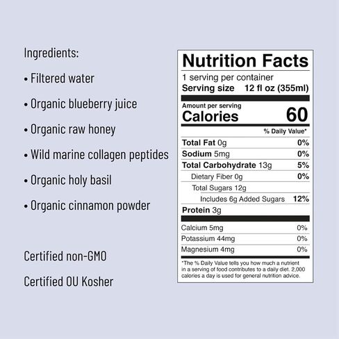 Wild Marine Collagen Drink — with 3,000mg Hydrolyzed Liquid Collagen Peptides - Supports Hair, Skin, Joints - 12oz Bottle, 12-Pack (Blueberry Holy Basil) in Saudi Arabia