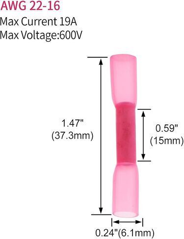 Baomain 100 pcs 22-10 AWG DuraSeal Heat Shrink Butt Splice Connector Terminals Splices Kit Copper Core in Saudi Arabia