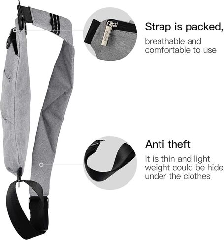 VADOO Anti-theft Crossbody Bag for Men and Women, RFID Blocking Bag Slim Sling Bag Lightweight Shoulder Chest Bag for Travel Sport, Gray 2.0 in Saudi Arabia