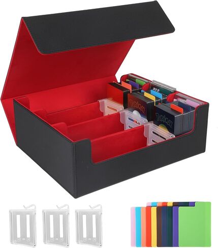 STYLIFING Card Storage Box for Trading Cards, 1800+ MTG Deck Box with Card Supporters & Divider Tabs, PU Leather Magnetic Closure Card Deck Case Fit for YuGiOh, TCG and Sport Cards (Black & Blue) in Saudi Arabia