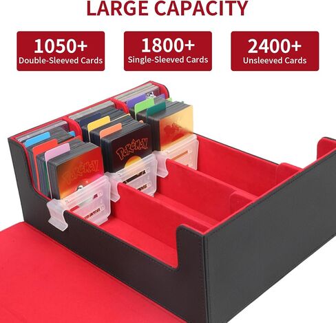 STYLIFING Card Storage Box for Trading Cards, 1800+ MTG Deck Box with Card Supporters & Divider Tabs, PU Leather Magnetic Closure Card Deck Case Fit for YuGiOh, TCG and Sport Cards (Black & Blue) in Saudi Arabia