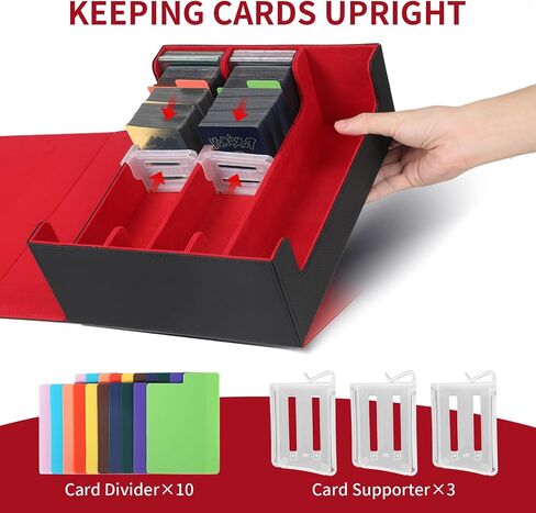 STYLIFING Card Storage Box for Trading Cards, 1800+ MTG Deck Box with Card Supporters & Divider Tabs, PU Leather Magnetic Closure Card Deck Case Fit for YuGiOh, TCG and Sport Cards (Black & Blue) in Saudi Arabia