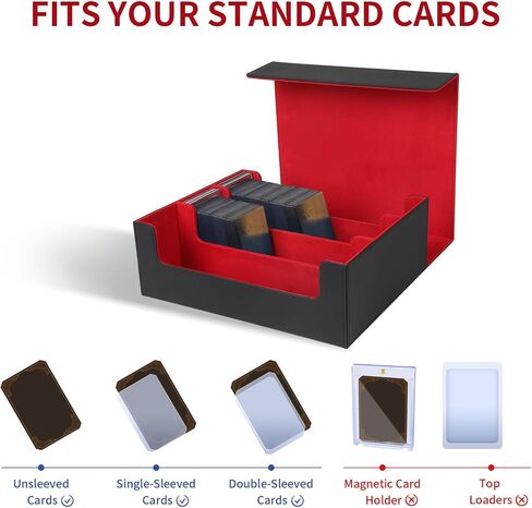 STYLIFING Card Storage Box for Trading Cards, 1800+ MTG Deck Box with Card Supporters & Divider Tabs, PU Leather Magnetic Closure Card Deck Case Fit for YuGiOh, TCG and Sport Cards (Black & Blue) in Saudi Arabia