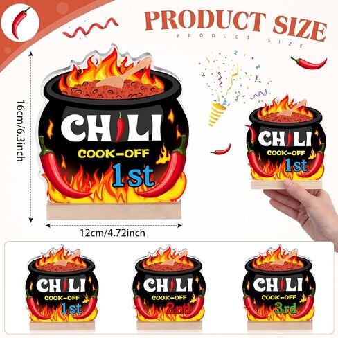 Misdary 6 Pcs Chili Cook Off Prizes Set Chili Trophies and Chili Cook Off Medals Chili Cook Off Decorations Available 1st 2nd 3rd Place Trophy Set for Chili Cook Off Gifts Supplies Events in Saudi Arabia