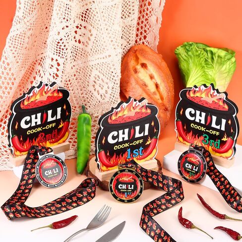 Misdary 6 Pcs Chili Cook Off Prizes Set Chili Trophies and Chili Cook Off Medals Chili Cook Off Decorations Available 1st 2nd 3rd Place Trophy Set for Chili Cook Off Gifts Supplies Events in Saudi Arabia