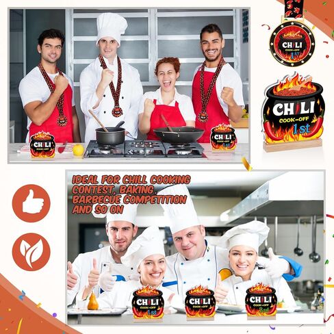 Misdary 6 Pcs Chili Cook Off Prizes Set Chili Trophies and Chili Cook Off Medals Chili Cook Off Decorations Available 1st 2nd 3rd Place Trophy Set for Chili Cook Off Gifts Supplies Events in Saudi Arabia