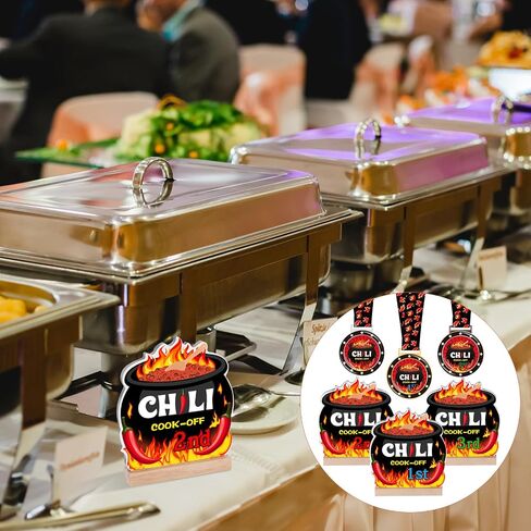 Misdary 6 Pcs Chili Cook Off Prizes Set Chili Trophies and Chili Cook Off Medals Chili Cook Off Decorations Available 1st 2nd 3rd Place Trophy Set for Chili Cook Off Gifts Supplies Events in Saudi Arabia
