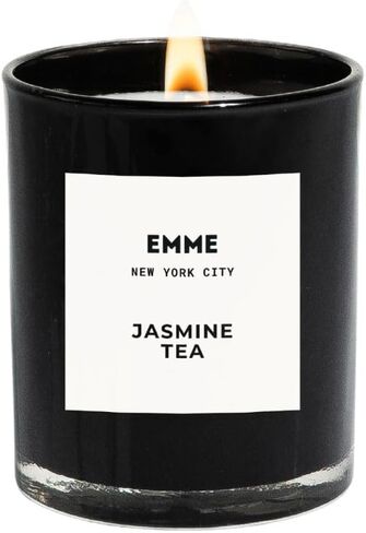 EMME nyc Sakura Scented Candle Jar - Wood Wick, Soy Wax, Natural, Non-Toxic, Pet-Safe, Up to 60 Hours Burn Time, Strong Scent, Cruelty-Free, Black Glass, 10 oz - Best Smelling Scented Candles in Saudi Arabia
