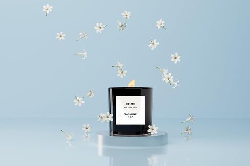 EMME nyc Sakura Scented Candle Jar - Wood Wick, Soy Wax, Natural, Non-Toxic, Pet-Safe, Up to 60 Hours Burn Time, Strong Scent, Cruelty-Free, Black Glass, 10 oz - Best Smelling Scented Candles in Saudi Arabia
