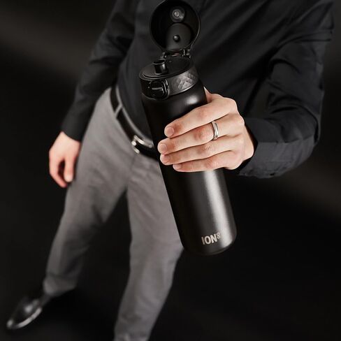 Ion8 1 Litre Stainless Steel Water Bottle, Leak Proof, Easy to Open, Secure Lock, Dishwasher Safe, Carry Handle, Hygienic Flip Cover, Easy Clean, Durable, Scratch Resistant, 1200 ml/40 oz, Black in Saudi Arabia
