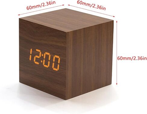 منبهات خشبية شاشة LED رقمية مع التحكم الصوتي في درجة الحرارة والتاريخ والوقت ساعة كهربائية جمالية صغيرة مكعبة لغرفة النوم وسطح المكتب والمكتب والسرير والسفر والديكور الفني باللون البني in Kuwait