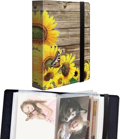 DEGDFSGR Small Photo Album 4x6 60 Pockets 120 Photos - Adventure Book Baby Photo Albums Photo Books for 4X6 Pictures Memory Book with Black Elastic Band for Photo Storage, Sunflower In Wooden in Saudi Arabia