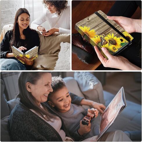 DEGDFSGR Small Photo Album 4x6 60 Pockets 120 Photos - Adventure Book Baby Photo Albums Photo Books for 4X6 Pictures Memory Book with Black Elastic Band for Photo Storage, Sunflower In Wooden in Saudi Arabia