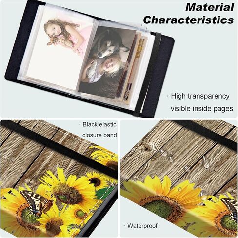 DEGDFSGR Small Photo Album 4x6 60 Pockets 120 Photos - Adventure Book Baby Photo Albums Photo Books for 4X6 Pictures Memory Book with Black Elastic Band for Photo Storage, Sunflower In Wooden in Saudi Arabia