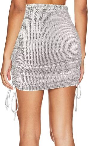 Women's Sequin Skirt Sparkly Glitter Drawstring Pencil Bodycon Mini Skirts Night Out Party Club Wear in Saudi Arabia