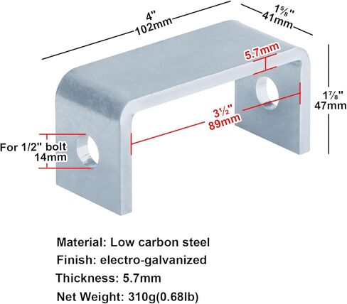 6 قطع 2 فتحة على شكل "U" مناسبة لقناة تبختر 1-5/8 بوصة، عرض 3-1/2 بوصة، قبول مسمار 1/2 بوصة، موصل Clevis مناسب على شكل حرف U، سمك 5.7 مم in Kuwait