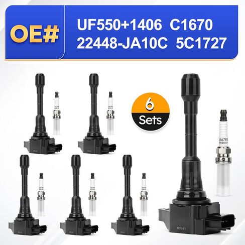 UF351 Ignition Coil & 4505 Double Iridium Spark Plug For 2001-2005 Nissan Almera,2002-2006 Sentra 1.8L L4 Replaces# 22448-6N015 22448-6N011 C1397 5C1394 (Set of 4) in Saudi Arabia