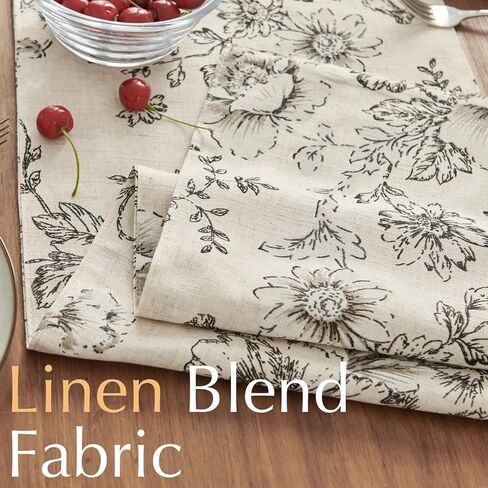 jinchan Floral Linen Table Runner for Kitchen Farmhouse Table Cloth with Black Flower Print 13 x 70 Inch Beige Linen Blend Cloth for Kitchen Dining Table Indoor Outdoor Decor 1 Panel in Kuwait