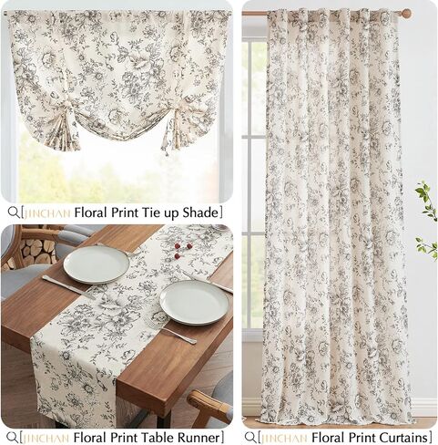 jinchan Floral Linen Table Runner for Kitchen Farmhouse Table Cloth with Black Flower Print 13 x 70 Inch Beige Linen Blend Cloth for Kitchen Dining Table Indoor Outdoor Decor 1 Panel in Kuwait