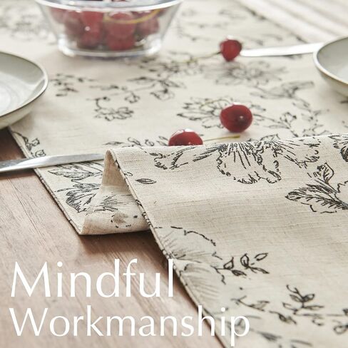 jinchan Floral Linen Table Runner for Kitchen Farmhouse Table Cloth with Black Flower Print 13 x 70 Inch Beige Linen Blend Cloth for Kitchen Dining Table Indoor Outdoor Decor 1 Panel in Kuwait