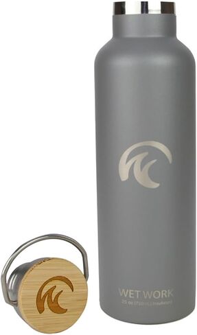 Stainless Steel Water Bottle for Hot and Cold Drinks - Double Wall Insulated Thermos for Water, Soda, Coffee, Tea with Wide Mouth, Metal Handle, Bamboo Top - Great for Travel, Hiking, Camping in Saudi Arabia