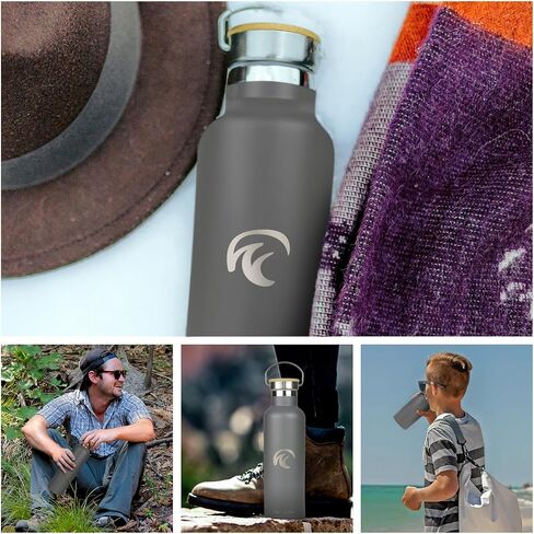 Stainless Steel Water Bottle for Hot and Cold Drinks - Double Wall Insulated Thermos for Water, Soda, Coffee, Tea with Wide Mouth, Metal Handle, Bamboo Top - Great for Travel, Hiking, Camping in Saudi Arabia