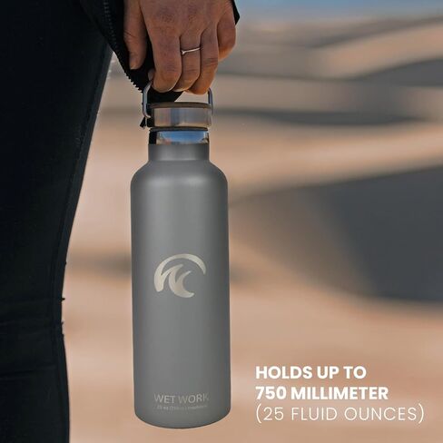 Stainless Steel Water Bottle for Hot and Cold Drinks - Double Wall Insulated Thermos for Water, Soda, Coffee, Tea with Wide Mouth, Metal Handle, Bamboo Top - Great for Travel, Hiking, Camping in Saudi Arabia