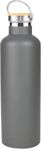 Stainless Steel Water Bottle for Hot and Cold Drinks - Double Wall Insulated Thermos for Water, Soda, Coffee, Tea with Wide Mouth, Metal Handle, Bamboo Top - Great for Travel, Hiking, Camping in Saudi Arabia