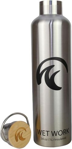 Stainless Steel Water Bottle for Hot and Cold Drinks - Double Wall Insulated Thermos for Water, Soda, Coffee, Tea with Wide Mouth, Metal Handle, Bamboo Top - Great for Travel, Hiking, Camping in Saudi Arabia
