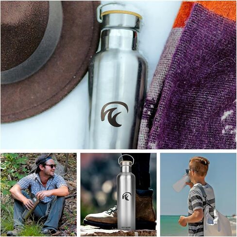 Stainless Steel Water Bottle for Hot and Cold Drinks - Double Wall Insulated Thermos for Water, Soda, Coffee, Tea with Wide Mouth, Metal Handle, Bamboo Top - Great for Travel, Hiking, Camping in Saudi Arabia