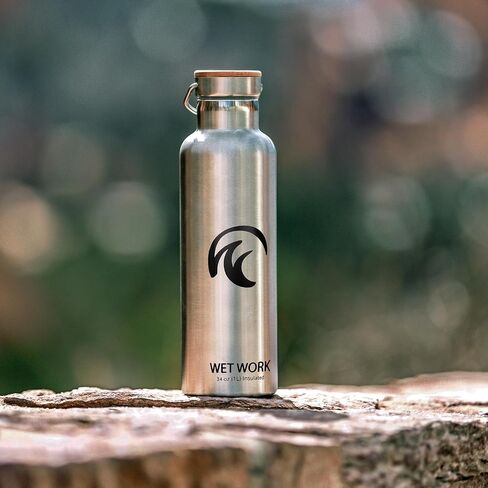 Stainless Steel Water Bottle for Hot and Cold Drinks - Double Wall Insulated Thermos for Water, Soda, Coffee, Tea with Wide Mouth, Metal Handle, Bamboo Top - Great for Travel, Hiking, Camping in Saudi Arabia