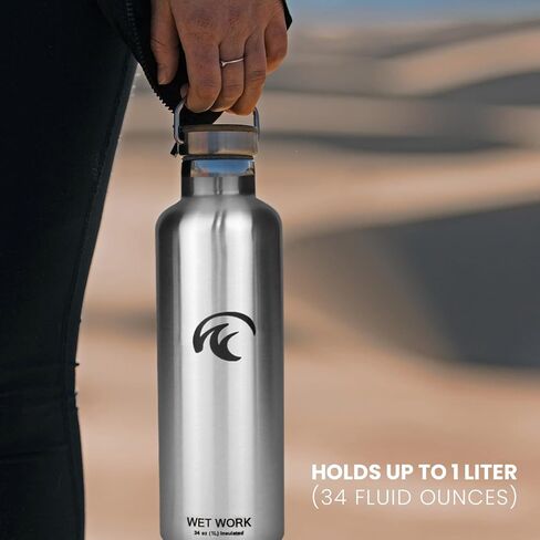 Stainless Steel Water Bottle for Hot and Cold Drinks - Double Wall Insulated Thermos for Water, Soda, Coffee, Tea with Wide Mouth, Metal Handle, Bamboo Top - Great for Travel, Hiking, Camping in Saudi Arabia