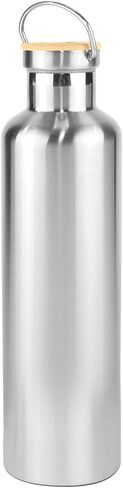 Stainless Steel Water Bottle for Hot and Cold Drinks - Double Wall Insulated Thermos for Water, Soda, Coffee, Tea with Wide Mouth, Metal Handle, Bamboo Top - Great for Travel, Hiking, Camping in Saudi Arabia