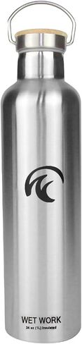 Stainless Steel Water Bottle for Hot and Cold Drinks - Double Wall Insulated Thermos for Water, Soda, Coffee, Tea with Wide Mouth, Metal Handle, Bamboo Top - Great for Travel, Hiking, Camping in Saudi Arabia
