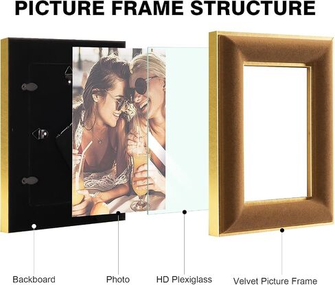 4x6 Velvet Picture Frame, Brown Photo Frames with Modern Simple Metallic Gold Border, HD Real Glass Horizontal & Vertical Display for Tabletop and Wall Collage Decor (2 Pack) in Saudi Arabia