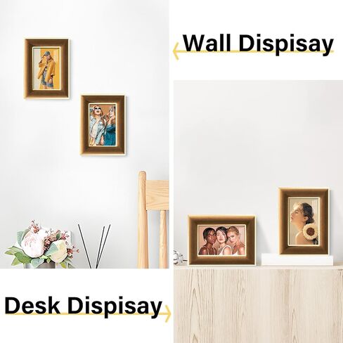 4x6 Velvet Picture Frame, Brown Photo Frames with Modern Simple Metallic Gold Border, HD Real Glass Horizontal & Vertical Display for Tabletop and Wall Collage Decor (2 Pack) in Saudi Arabia