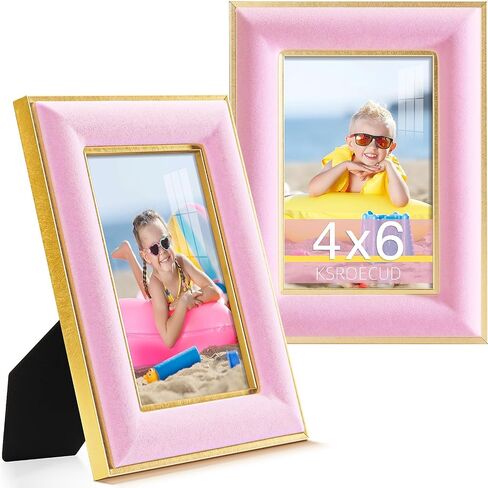 4x6 Velvet Picture Frame, Brown Photo Frames with Modern Simple Metallic Gold Border, HD Real Glass Horizontal & Vertical Display for Tabletop and Wall Collage Decor (2 Pack) in Saudi Arabia